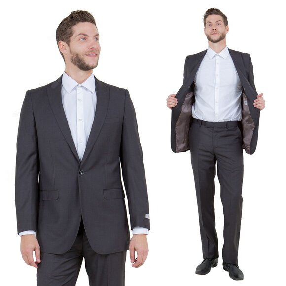 Mens 2-Piece Pick Stitch Suit, Slim-Fit Dark Grey - Picture 1 of 7